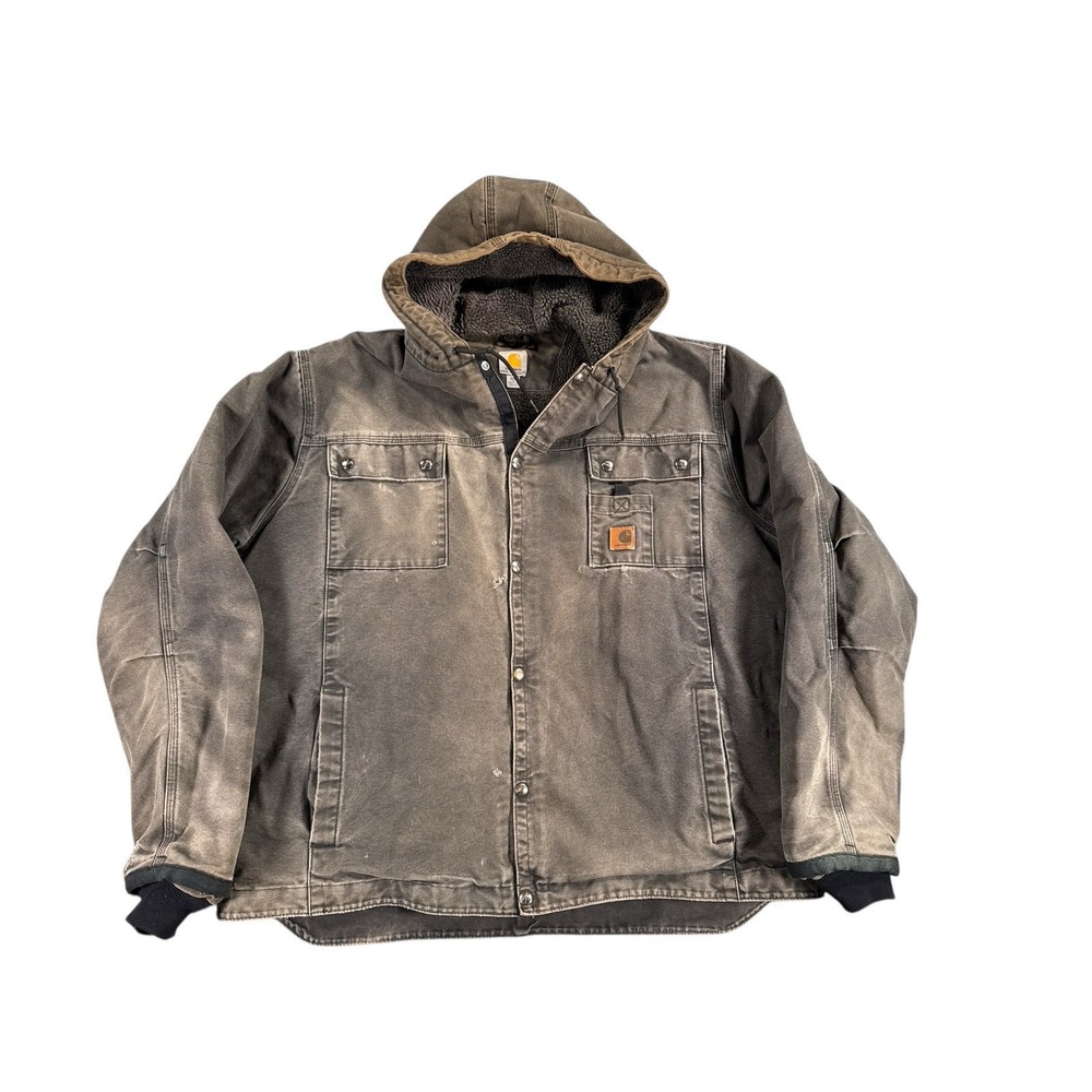 Carhartt Distressed Bartlett Jacket Mens Size 2XLT Black Thrashed Faded Hooded‎